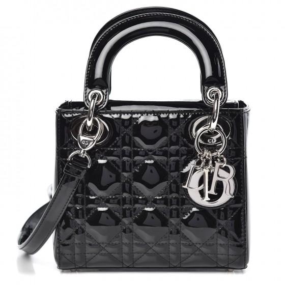 mini lady dior bag black cannage calfskin with diamond motif