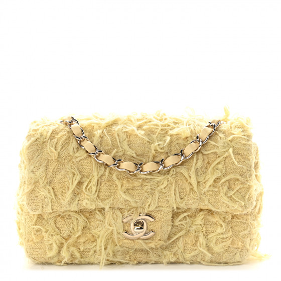 CHANEL Tweed Quilted Mini Rectangular Flap Yellow