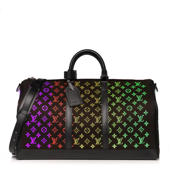 LOUIS VUITTON Jacquard Monogram Light Up Keepall Bandouliere 50 Black ...