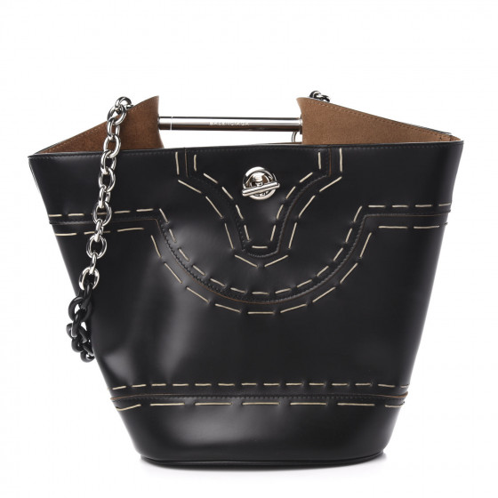 BALENCIAGA Calfskin Pickstitch Mini Top Handle Bucket Bag Black