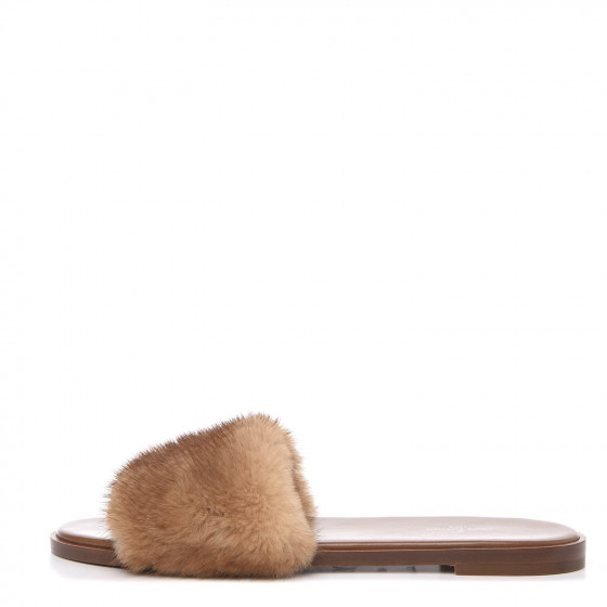 LOUIS VUITTON Mink Fur Lock It Flat Mule 40 Beige 586467