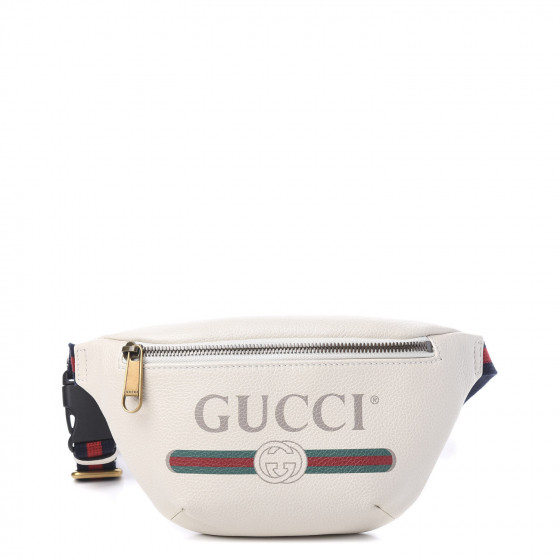 GUCCI Grained Calfskin Small Gucci Print Belt Bag White 588230