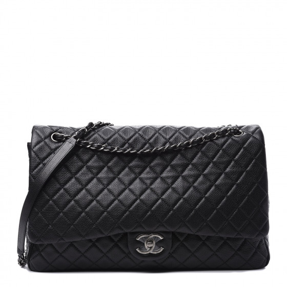 CHANEL Calfskin Quilted XXL Travel Flap Bag Black 567100