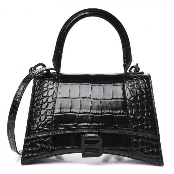 BALENCIAGA Crocodile Embossed Calfskin Small Hourglass Top Handle Bag ...