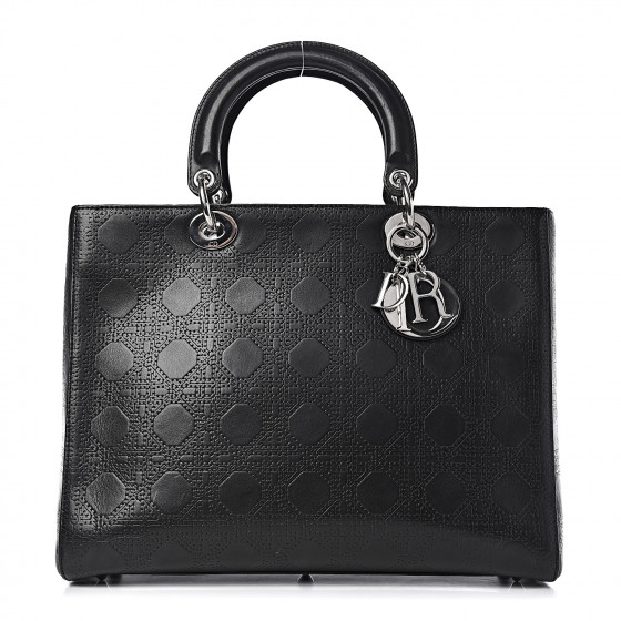 CHRISTIAN DIOR Lambskin Embossed Cannage Large Lady Dior Black 439253