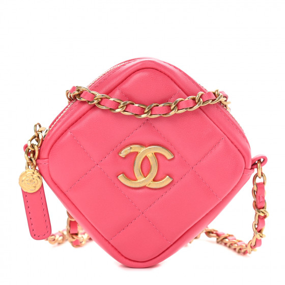 CHANEL Lambskin Quilted Diamond Cut Clutch With Chain Bag Pink