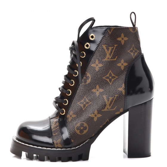 LOUIS VUITTON Patent Monogram Calfskin Star Trail Ankle Boots 37.5 Black 249805