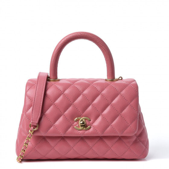 CHANEL Caviar Lizard Quilted Mini Coco Handle Flap Pink 574483