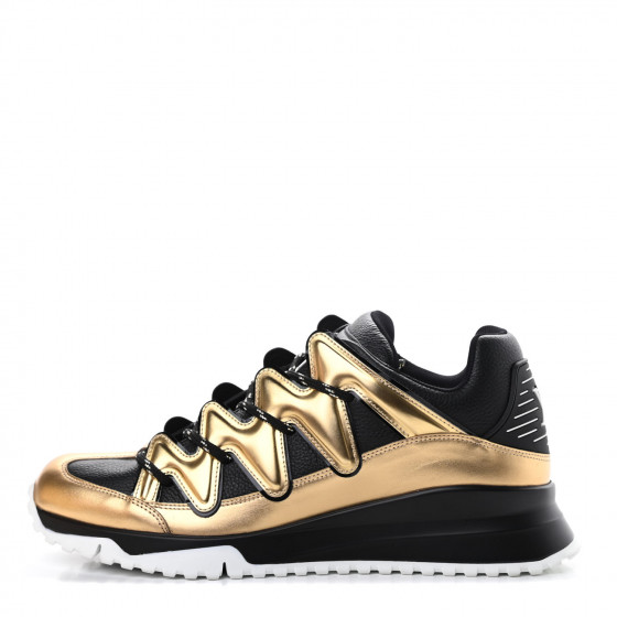 LOUIS VUITTON Calfskin Mens Zig Zag Sneakers 8 Black Gold 744219 ...