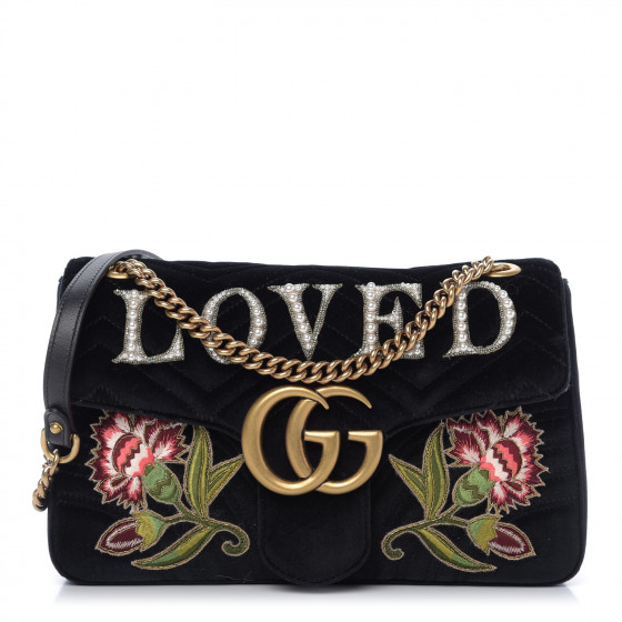 GUCCI Velvet Matelasse Loved Embroidered Medium GG Marmont Shoulder Bag ...