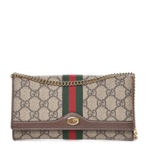 GUCCI GG Supreme Monogram Web Ophidia Wallet On Chain Brown 384252