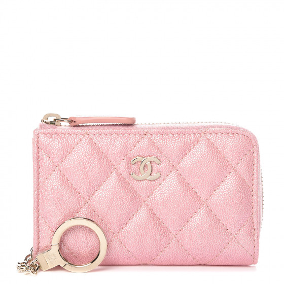 CHANEL Iridescent Caviar Quilted Zipped Key Holder Case Rose Pink 384680