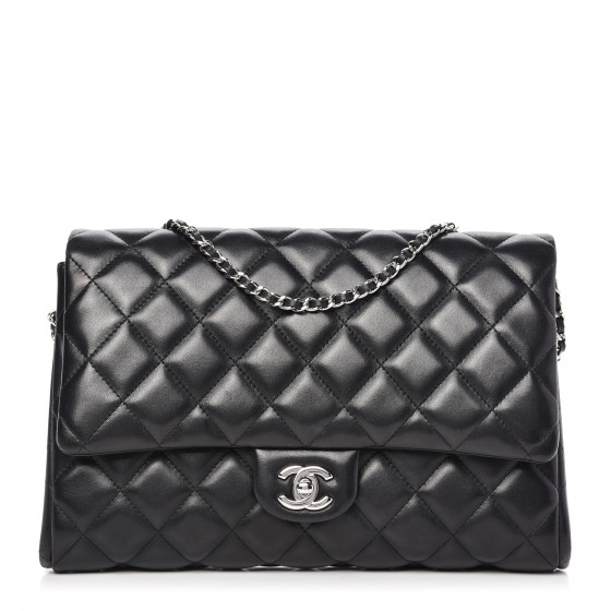CHANEL Lambskin Quilted Clutch With Chain Flap Black 706574 | FASHIONPHILE