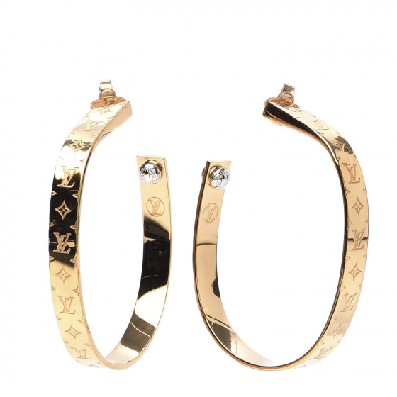 LOUIS VUITTON Nanogram Hoop Earrings Gold 557974