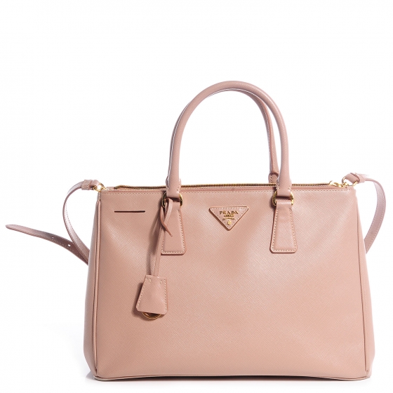 PRADA Saffiano Lux Medium Double Zip Tote Cammeo 66362