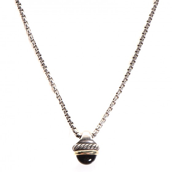 DAVID YURMAN Sterling Silver 14k Gold Black Onyx Acorn Pendant Necklace ...