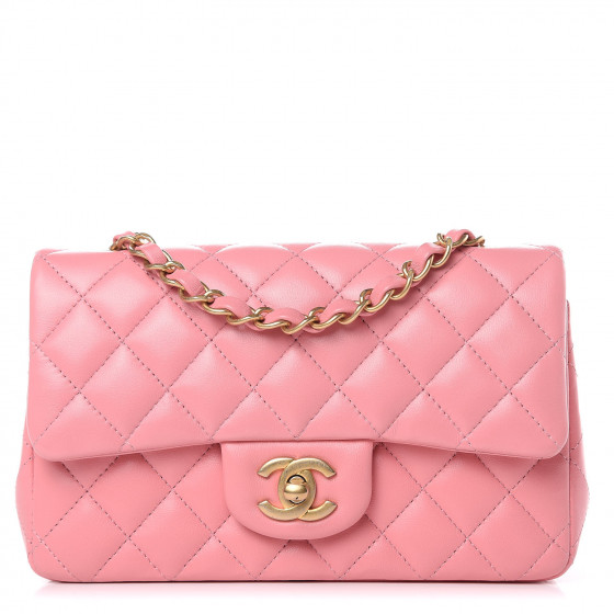 CHANEL Lambskin Quilted Mini Rectangular Flap Pink 405390