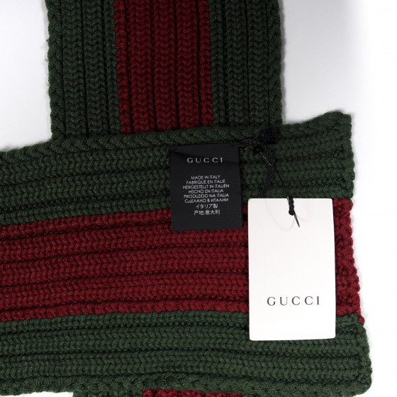GUCCI Wool Ribbed Knit Stripe Scarf Red Green 611432