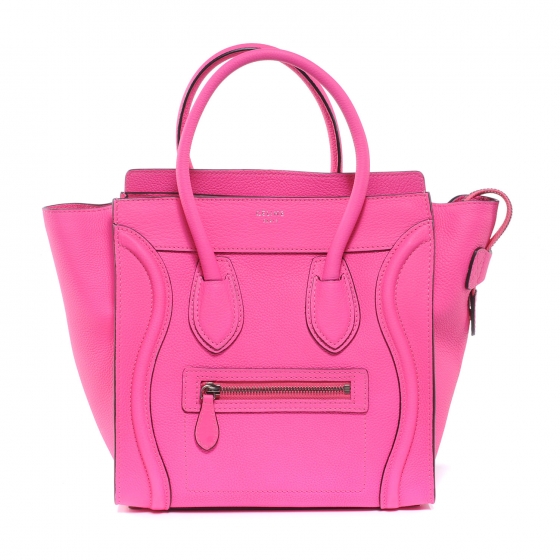 CELINE Drummed Leather Micro Luggage Fluo Pink 50174