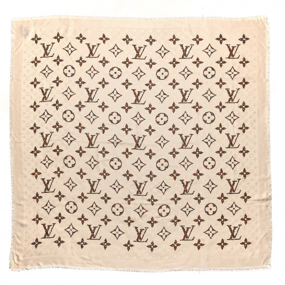 LOUIS VUITTON Wool Silk Monogram Giant Jungle Shawl Beige 452812