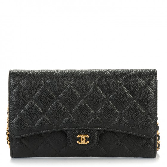 CHANEL Caviar Quilted Wallet on Removable Chain Black 162150