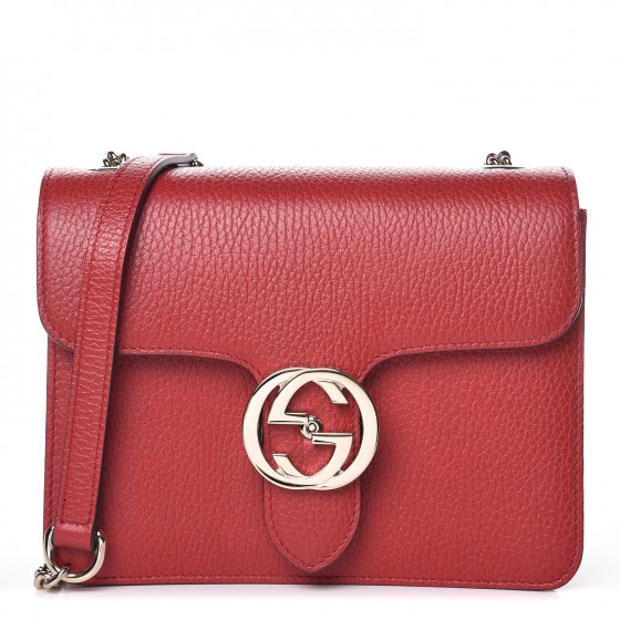 GUCCI Dollar Calfskin Small Interlocking G Shoulder Bag Red 334965