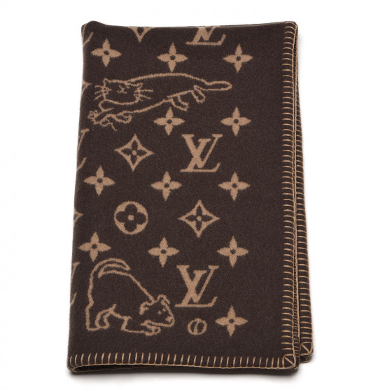 LOUIS VUITTON Wool Cashmere Catogram Small Blanket Brown 368036