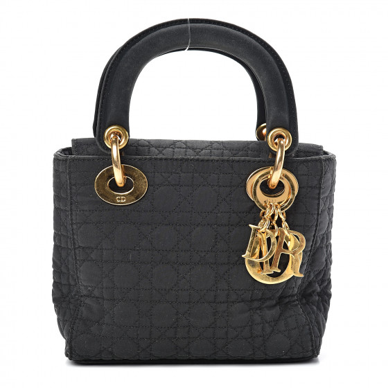 CHRISTIAN DIOR Nylon Cannage Quilted Mini Lady Dior Black 539362