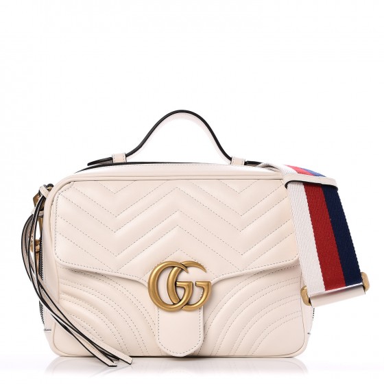 GUCCI Calfskin Matelasse Small GG Marmont Shoulder Bag White 240776