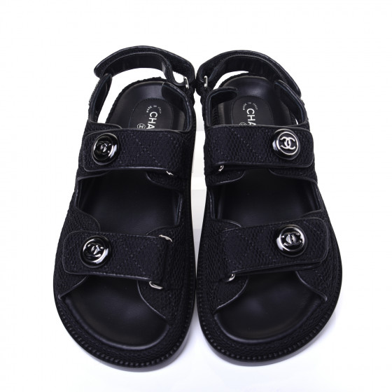 CHANEL Fabric Velcro Dad Sandals 35.5 Black 683148 | FASHIONPHILE