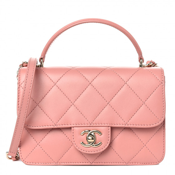 CHANEL Calfskin Quilted Small Top Handle Flap Pink
