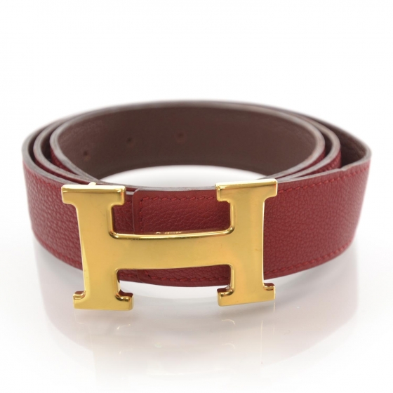 HERMES Leather Reversible H Belt 90 Red 34495