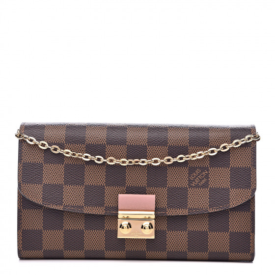 LOUIS VUITTON Damier Ebene Croisette Chain Wallet Rose Ballerine 518285