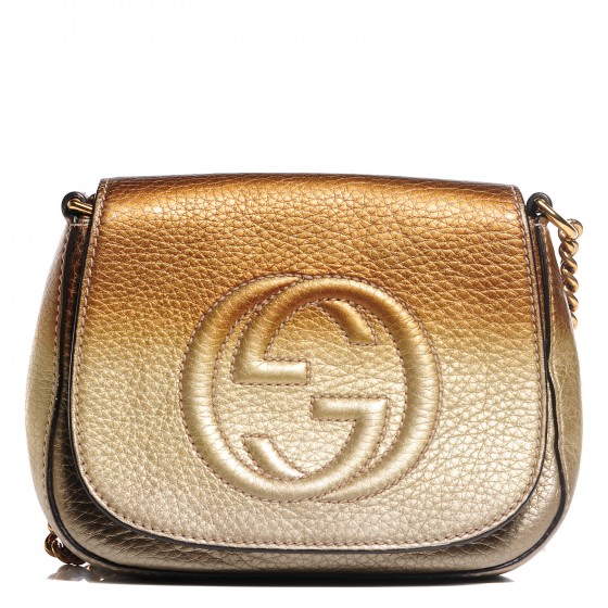 GUCCI Pebbled Calfskin Small Soho Chain Shoulder Bag Gold Ombre 107704
