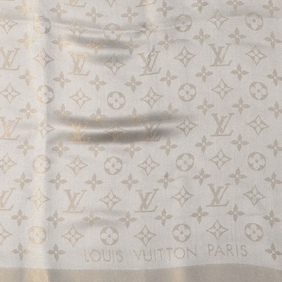 Louis Vuitton Silk Wool Monogram Shawl Beige 193366