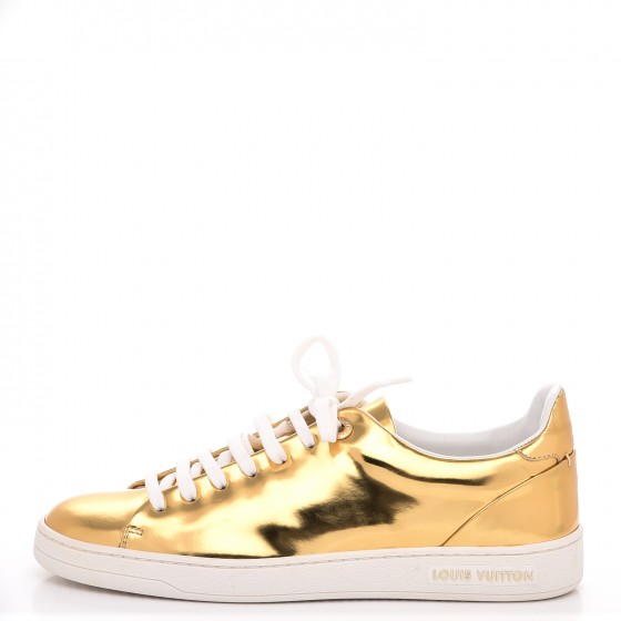 LOUIS VUITTON Metallic Calfskin Frontrow Sneakers 37 Gold 227135