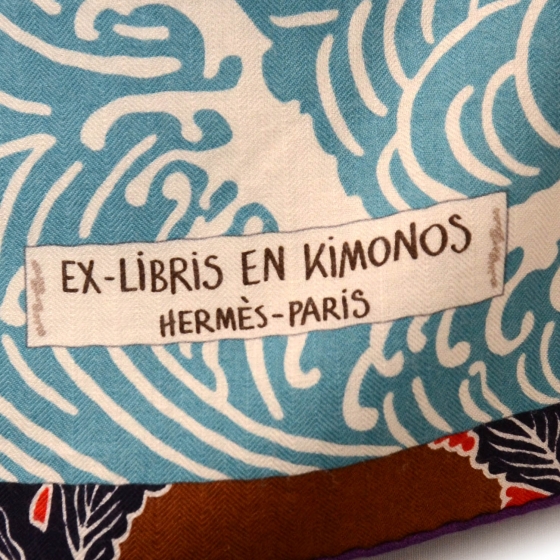 HERMES Cashmere Silk Ex Libris en Monogram Kimonos Shawl GM 140 39167