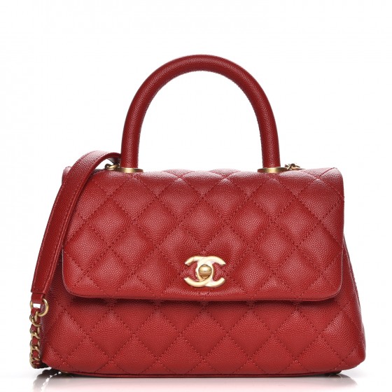 CHANEL Caviar Quilted Mini Coco Handle Flap Red 211773