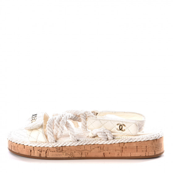 chanel cord and lambskin sandals white