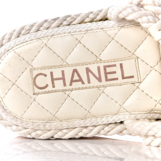 chanel cord and lambskin sandals white