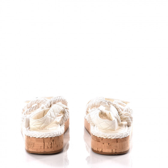 chanel cord and lambskin sandals white