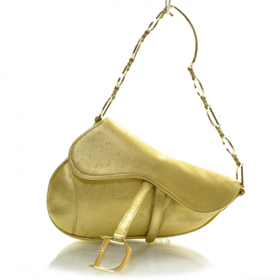 CHRISTIAN DIOR Ostrich Saddle Bag Gold 