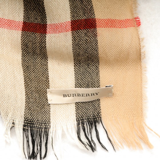 BURBERRY Merino Wool Cashmere Giant Check Crinkle Scarf Camel 163814 ...