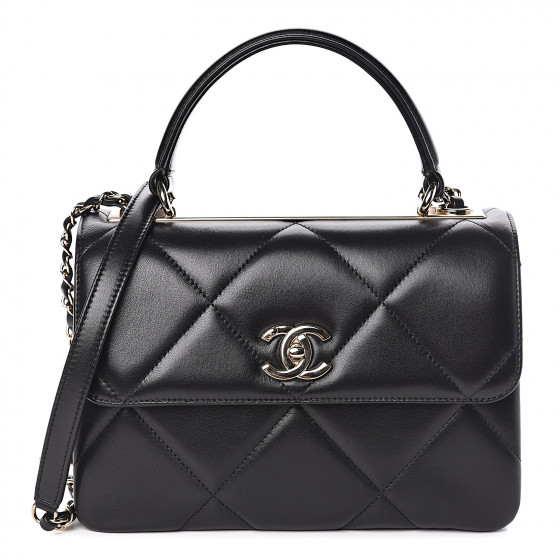 CHANEL Lambskin Quilted Small Trendy CC Dual Handle Flap Bag Black 485570