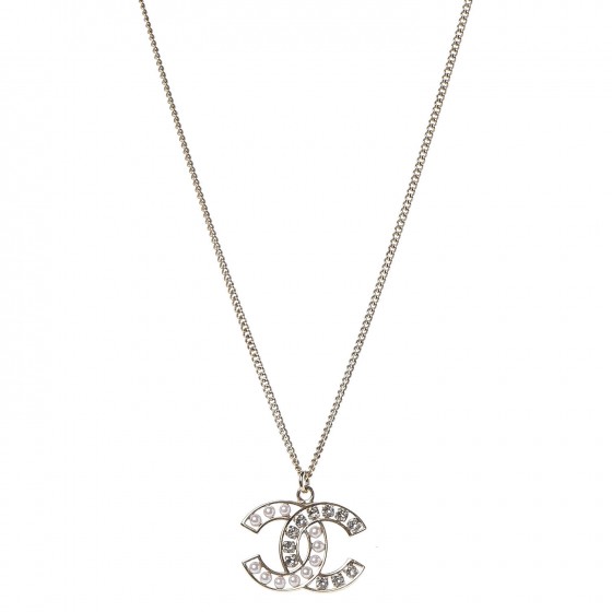 CHANEL Crystal Pearl CC Pendant Necklace Gold 275525