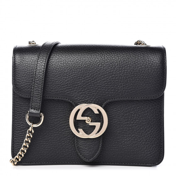 GUCCI Dollar Calfskin Small Interlocking G Shoulder Bag Black 434557