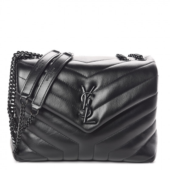 SAINT LAURENT Calfskin Y Quilted Monogram Small Loulou Chain Satchel ...