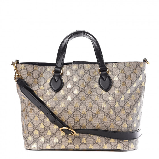 GUCCI GG Supreme Monogram Bee Small Soft Tote Black 405153