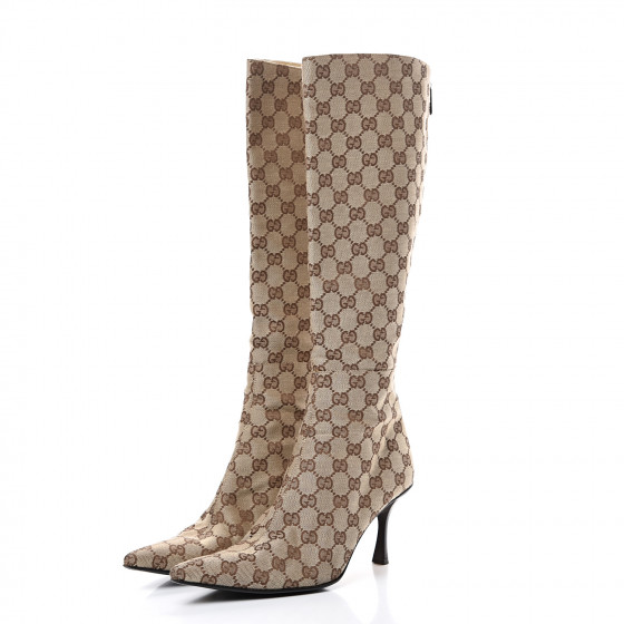 GUCCI Monogram Womens Tall Boots 9 Brown 569954 | FASHIONPHILE