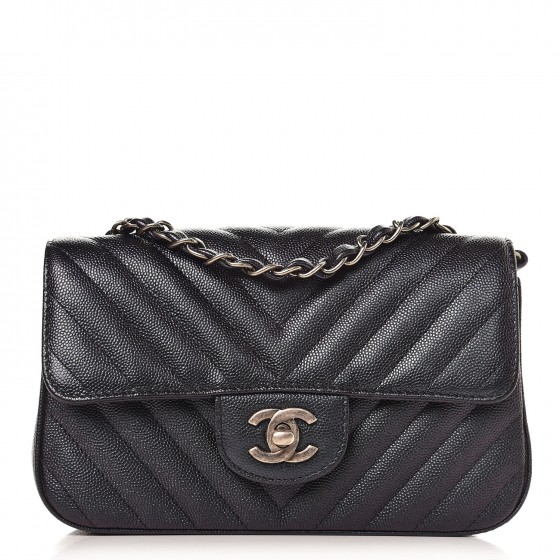 caviar quilted mini top handle rectangular flap black